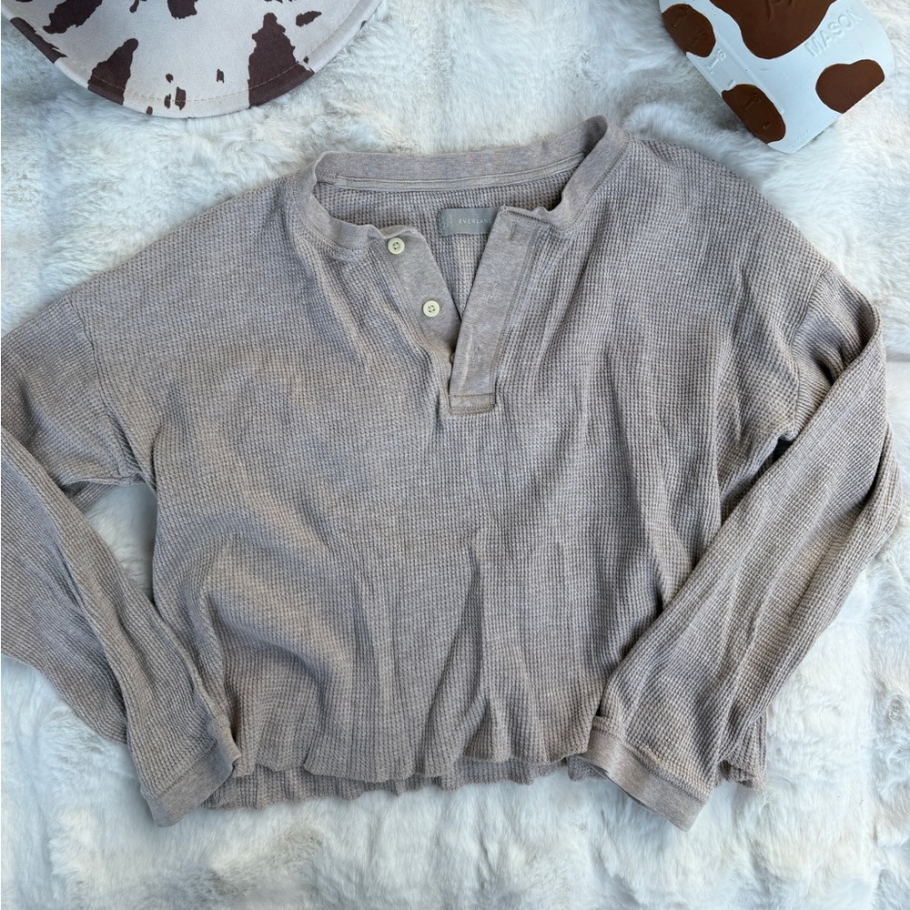 Everlane Taupe Button Down Shirt waffle Henley